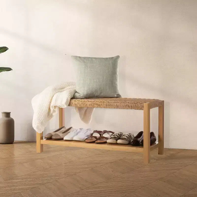 Banc Alaterre Furniture avec assise en corde tressée à la main - Banc en bois Newport de 101,6 cm avec étagère de rangement pour entrée ou chambre à coucher