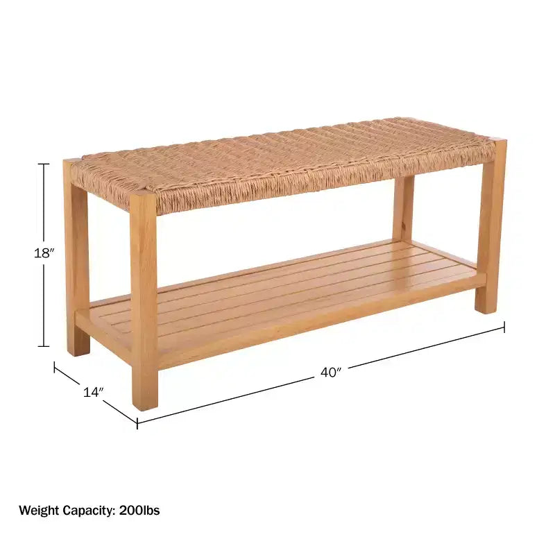 Banc Alaterre Furniture avec assise en corde tressée à la main - Banc en bois Newport de 101,6 cm avec étagère de rangement pour entrée ou chambre à coucher