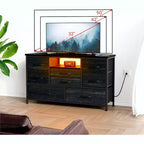 Meuble TV de 47,4 po avec prise de courant pour téléviseur de 55 po, commode de rangement à 8 tiroirs pour chambre à coucher, table console avec plateau en bois et 22 modes d'éclairage