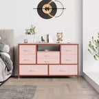 Meuble TV de 47,4 po avec prise de courant pour téléviseur de 55 po, commode de rangement à 8 tiroirs pour chambre à coucher, table console avec plateau en bois et 22 modes d'éclairage