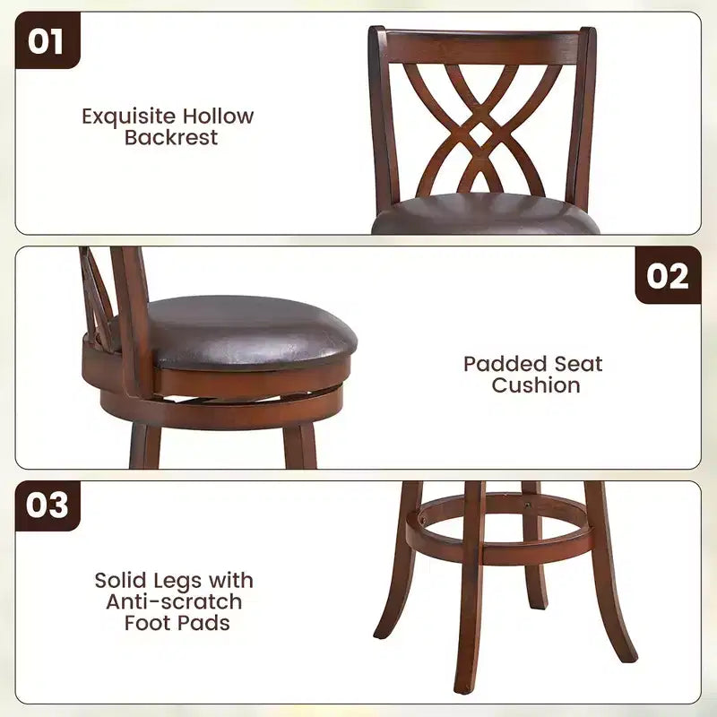 Lot de 4 tabourets de bar pivotants Costway, hauteur bar, chaises de salle à manger ou pub avec pieds en bois d'hévéa