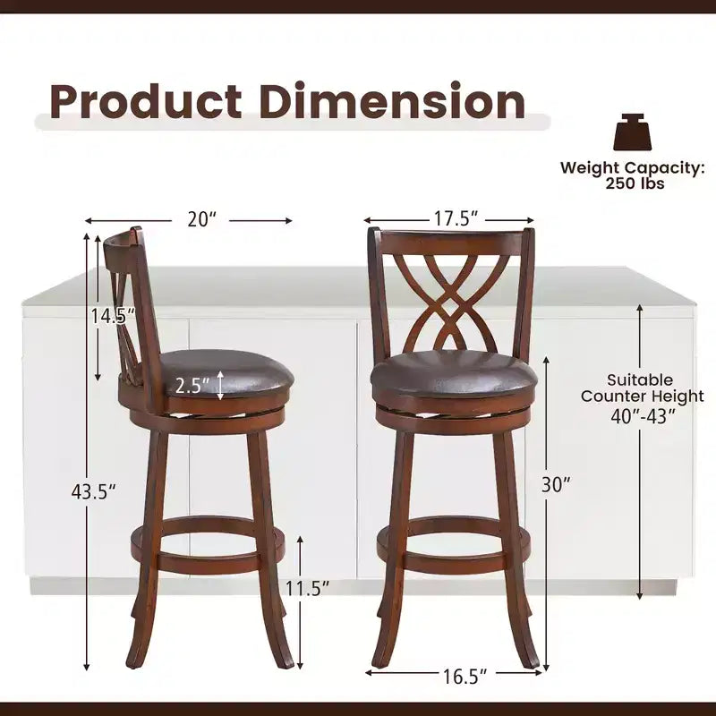 Lot de 4 tabourets de bar pivotants Costway, hauteur bar, chaises de salle à manger ou pub avec pieds en bois d'hévéa