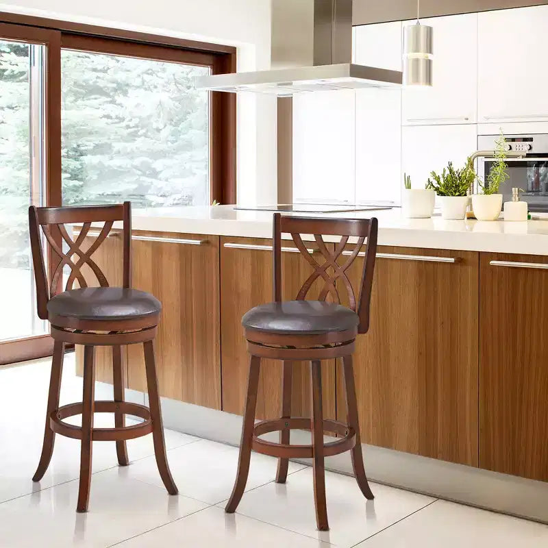 Lot de 4 tabourets de bar pivotants Costway, hauteur bar, chaises de salle à manger ou pub avec pieds en bois d'hévéa