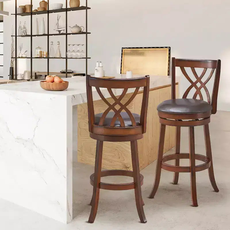 Lot de 4 tabourets de bar pivotants Costway, hauteur bar, chaises de salle à manger ou pub avec pieds en bois d'hévéa
