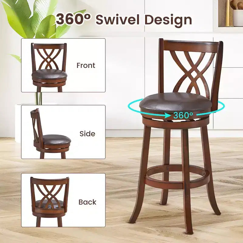 Lot de 4 tabourets de bar pivotants Costway, hauteur bar, chaises de salle à manger ou pub avec pieds en bois d'hévéa