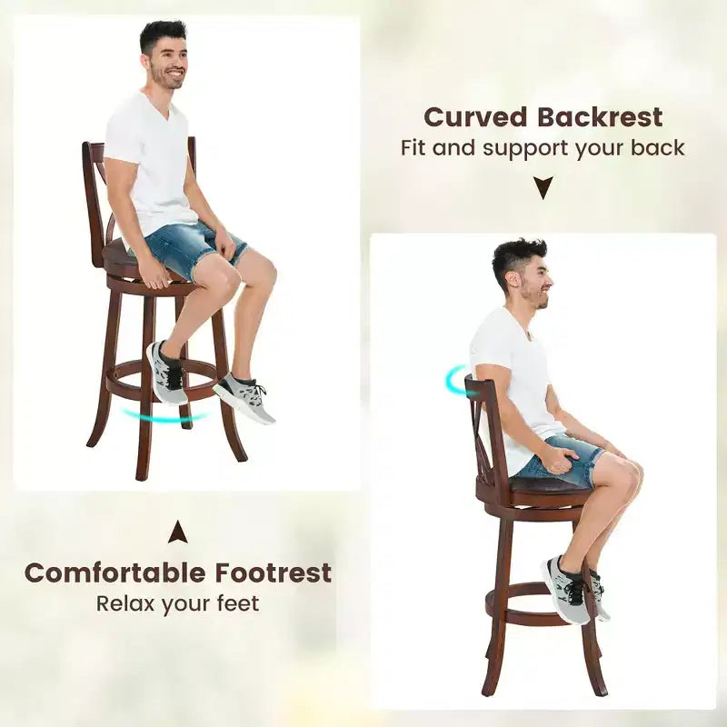Lot de 4 tabourets de bar pivotants Costway, hauteur bar, chaises de salle à manger ou pub avec pieds en bois d'hévéa