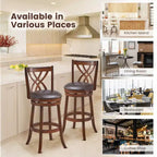 Lot de 4 tabourets de bar pivotants Costway, hauteur bar, chaises de salle à manger ou pub avec pieds en bois d'hévéa