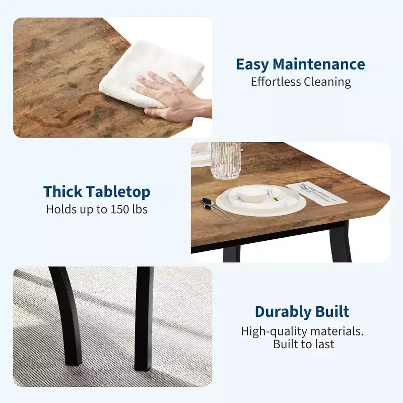 Ensemble table à manger 3 pièces, avec structure métallique et plateau en bois