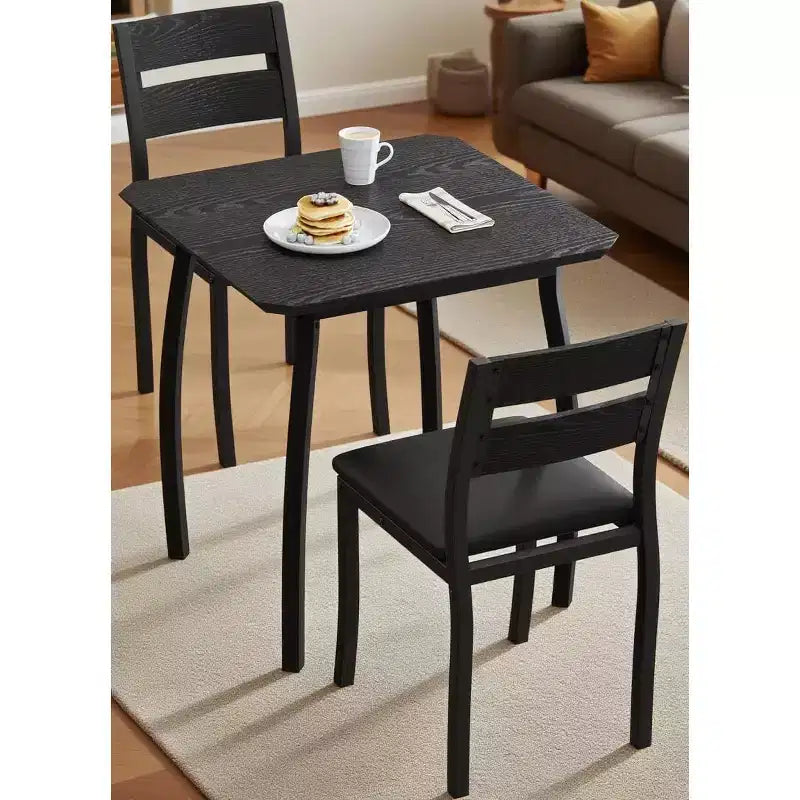 Ensemble table à manger 3 pièces, avec structure métallique et plateau en bois