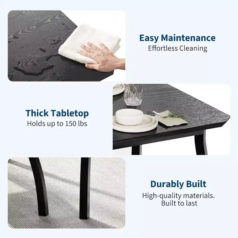 Ensemble table à manger 3 pièces, avec structure métallique et plateau en bois