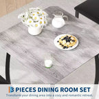 Ensemble table à manger 3 pièces, avec structure métallique et plateau en bois