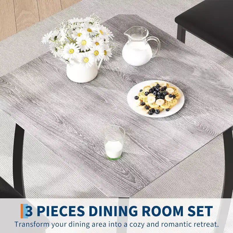 Ensemble table à manger 3 pièces, avec structure métallique et plateau en bois