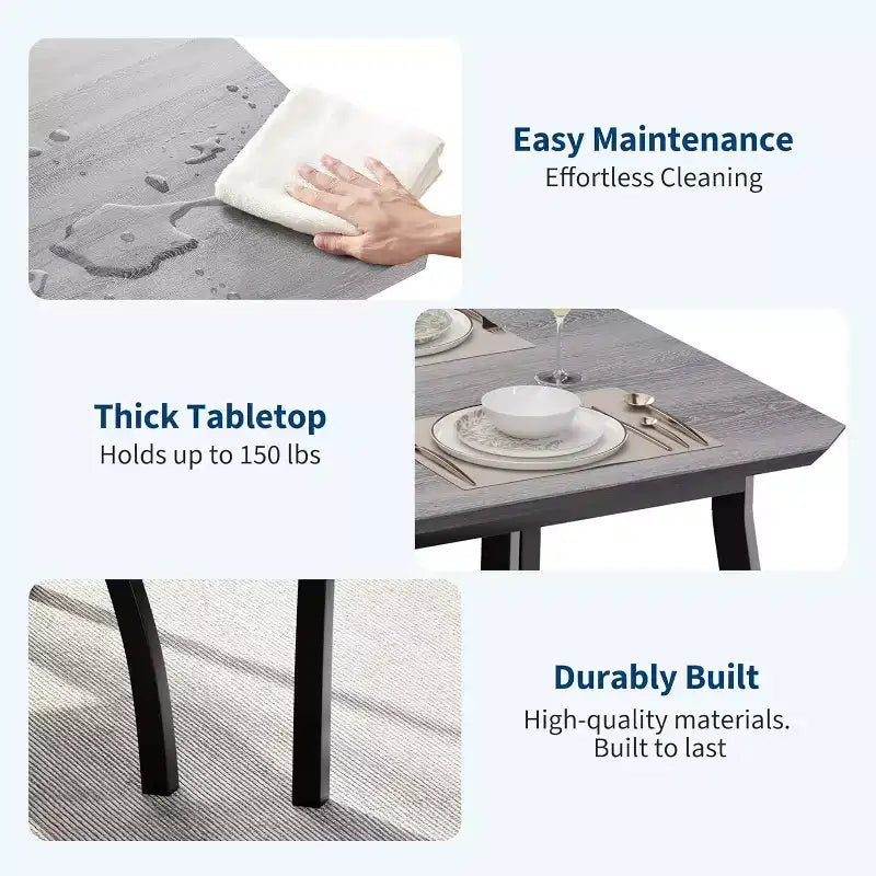 Ensemble table à manger 3 pièces, avec structure métallique et plateau en bois