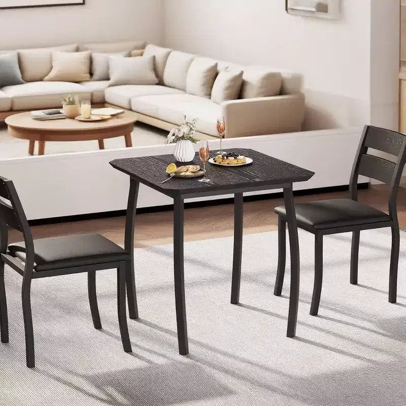 3 Piece Dining Table Set, with Metal Frame & Wood Tabletop