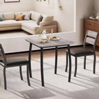 Ensemble table à manger 3 pièces, avec structure métallique et plateau en bois