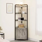 70.9 In Tall Corner Shelf with Cabinet Rustic Storage Rack Industrial Bookcase Plant Stand for Living Room