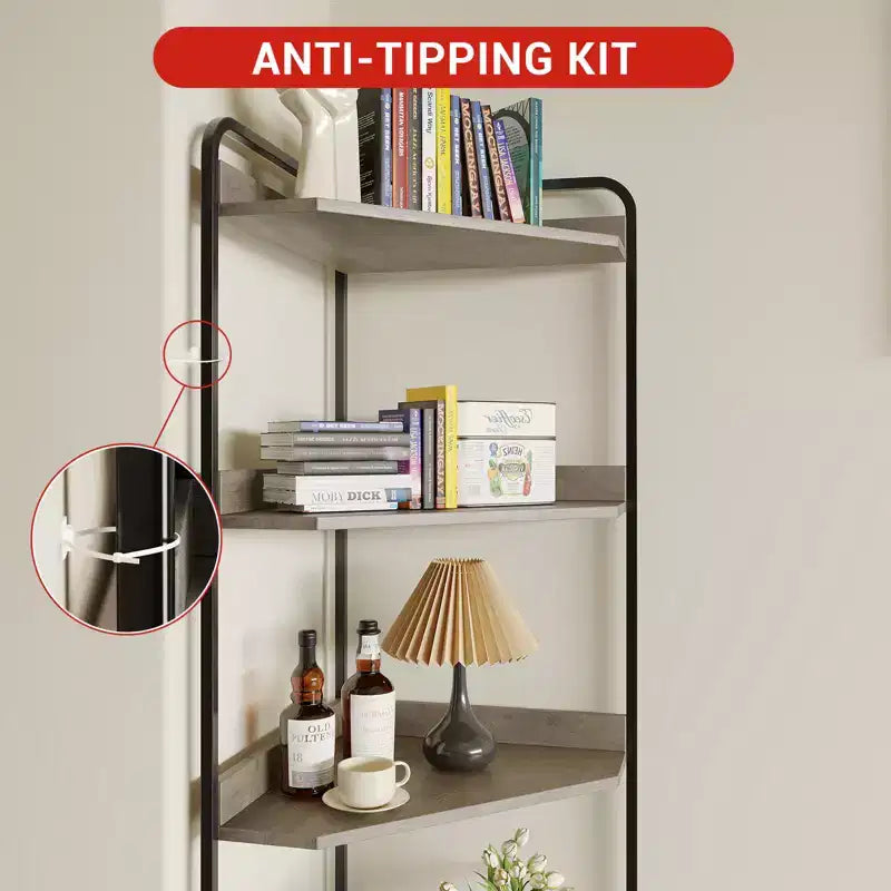 Étagère d'angle haute de 70,9 po avec armoire, meuble de rangement rustique, bibliothèque industrielle, support à plantes pour salon