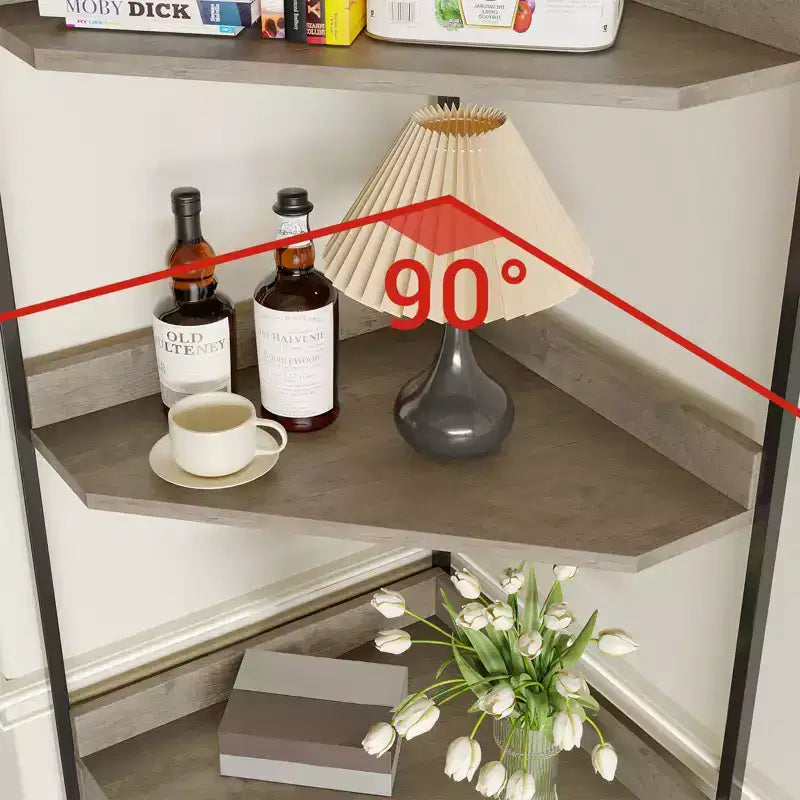 Étagère d'angle haute de 70,9 po avec armoire, meuble de rangement rustique, bibliothèque industrielle, support à plantes pour salon
