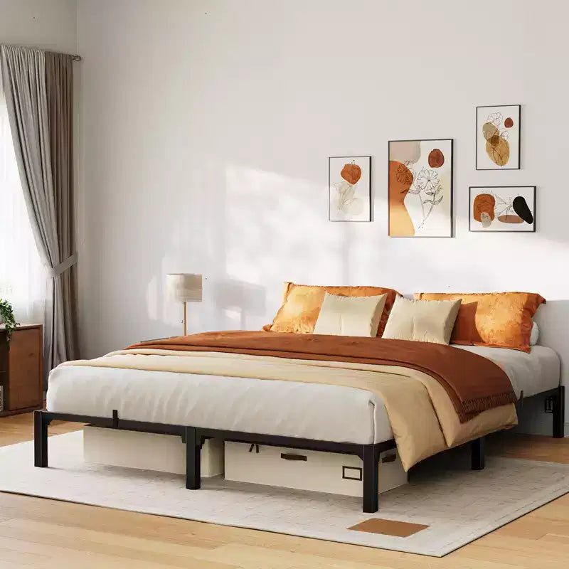 Bed Frame with 6-14in Metal Platform, No Screws Needed, No Box Spring Needed, Heavy Duty,