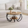 Acekool 30 Round Farmhouse Coffee Table with Storage Shelf, 2-Tier Rustic Wood Table with Curved Metal Legs for Small Spaces, Brown