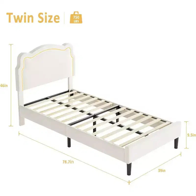 Cadre de lit double en velours en forme d'ours Acekool avec éclairage RVB, tête de lit réglable, pas de sommier tapissier, plateforme pour enfants