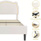 Cadre de lit double en velours en forme d'ours Acekool avec éclairage RVB, tête de lit réglable, pas de sommier tapissier, plateforme pour enfants
