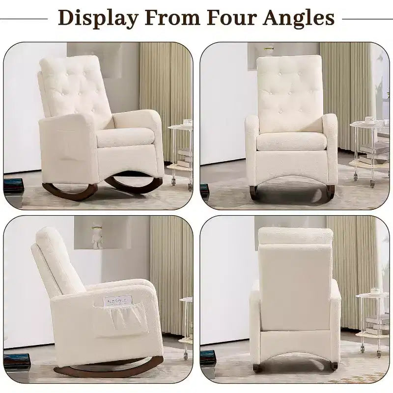 Acekool Fauteuil à bascule, Fauteuil Inclinable de Maternité, Fauteuil Inclinable à Dossier Haut avec Poches Latérales, Fauteuil à Bascule Inclinable pour Salon, Chambre, Bureau