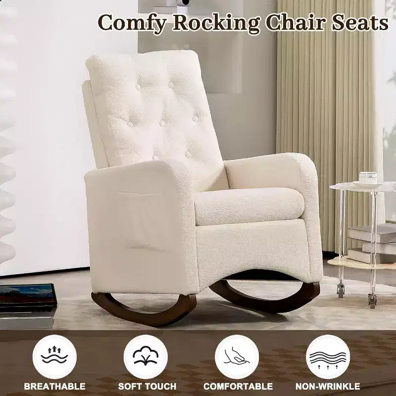 Acekool Fauteuil à bascule, Fauteuil Inclinable de Maternité, Fauteuil Inclinable à Dossier Haut avec Poches Latérales, Fauteuil à Bascule Inclinable pour Salon, Chambre, Bureau