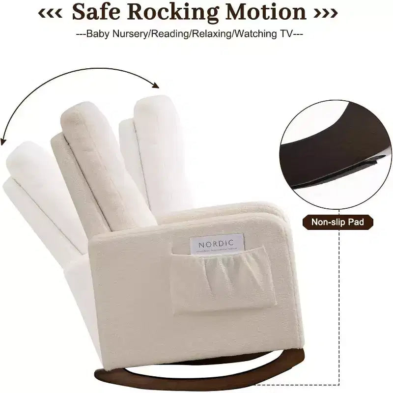 Acekool Fauteuil à bascule, Fauteuil Inclinable de Maternité, Fauteuil Inclinable à Dossier Haut avec Poches Latérales, Fauteuil à Bascule Inclinable pour Salon, Chambre, Bureau