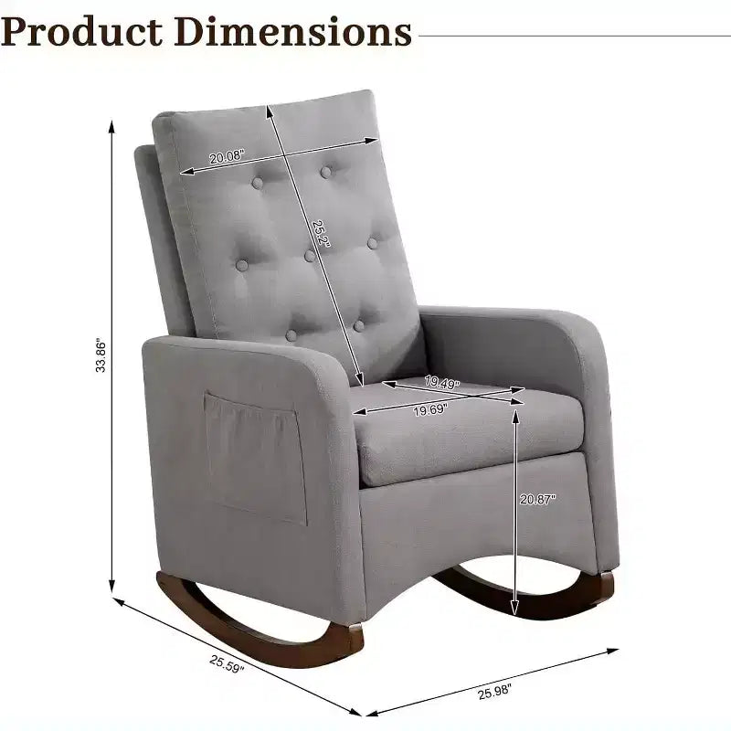Acekool Fauteuil à bascule, Fauteuil Inclinable de Maternité, Fauteuil Inclinable à Dossier Haut avec Poches Latérales, Fauteuil à Bascule Inclinable pour Salon, Chambre, Bureau