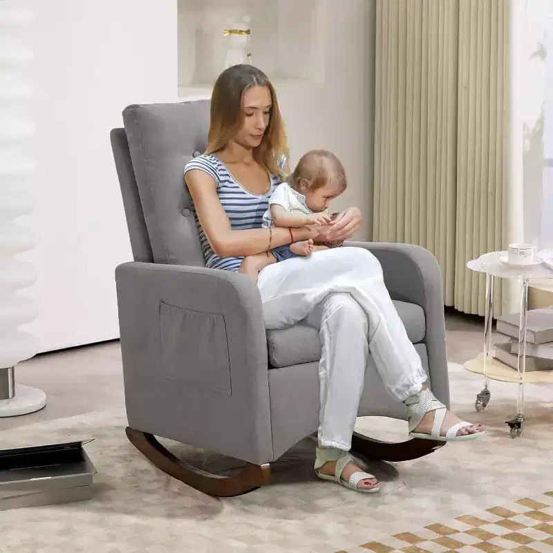 Acekool Fauteuil à bascule, Fauteuil Inclinable de Maternité, Fauteuil Inclinable à Dossier Haut avec Poches Latérales, Fauteuil à Bascule Inclinable pour Salon, Chambre, Bureau