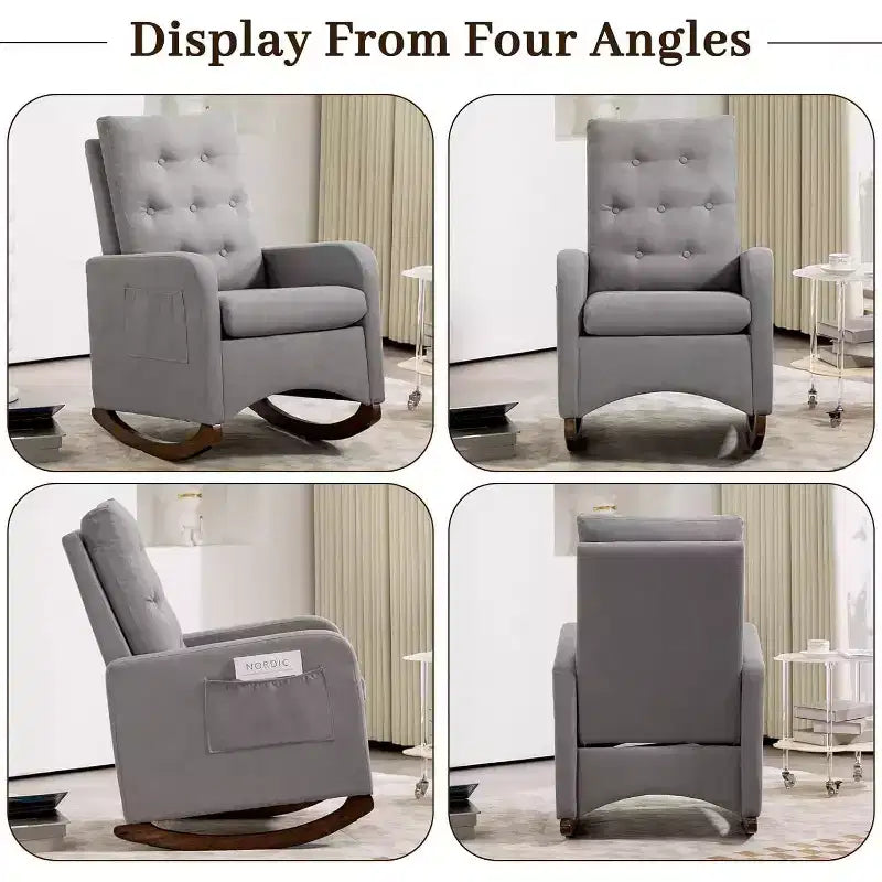 Acekool Fauteuil à bascule, Fauteuil Inclinable de Maternité, Fauteuil Inclinable à Dossier Haut avec Poches Latérales, Fauteuil à Bascule Inclinable pour Salon, Chambre, Bureau