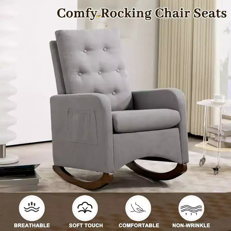 Acekool Fauteuil à bascule, Fauteuil Inclinable de Maternité, Fauteuil Inclinable à Dossier Haut avec Poches Latérales, Fauteuil à Bascule Inclinable pour Salon, Chambre, Bureau