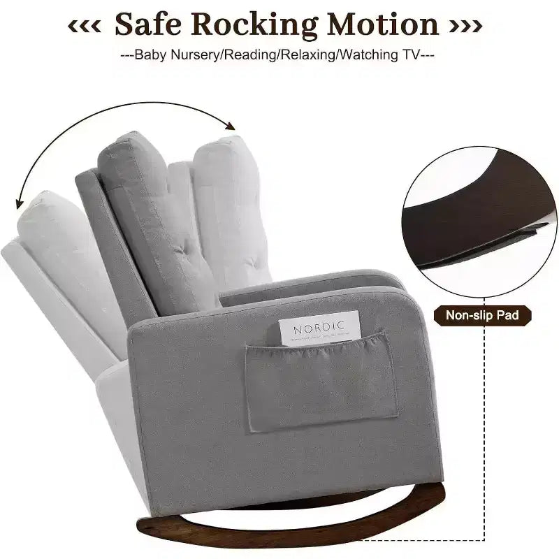 Acekool Fauteuil à bascule, Fauteuil Inclinable de Maternité, Fauteuil Inclinable à Dossier Haut avec Poches Latérales, Fauteuil à Bascule Inclinable pour Salon, Chambre, Bureau