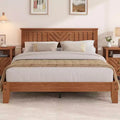 Acekool Full Size Wooden Platform Bed Frame with Headboard, Mattress Foundation, Slat Support, Under-Bed Storage, Easy Assembly, Light Brown