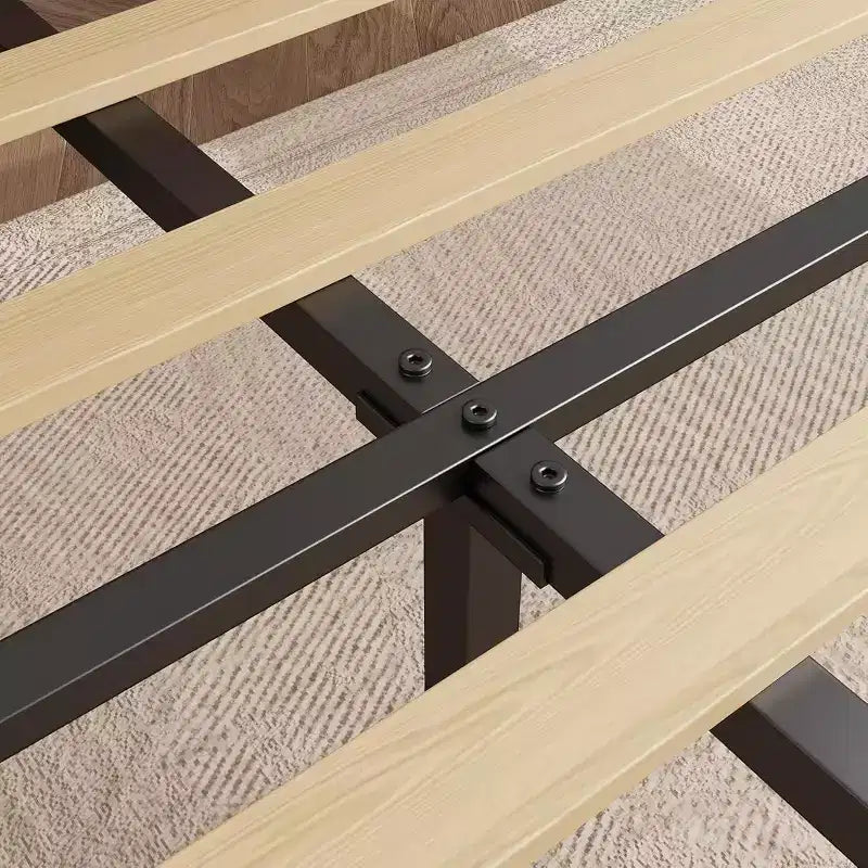 Cadre de lit plateforme Acekool double en bois avec tête de lit, sommier, lattes de support, rangement sous le lit, montage facile, marron clair