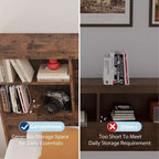 Lit Coolmee double/grand format avec tête de lit bibliothèque à rangement élevé, cadre de lit en bois avec 4 tiroirs de rangement, station de recharge intégrée