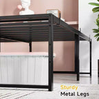 Coolmee Lit plate-forme en métal double/grand format avec lattes en acier robustes, sommier tapissier, pas besoin de sommier à ressorts, grand espace de rangement