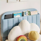 Cadre de lit jumeau Coolmee pour enfants, lit plateforme rembourré avec grand tiroir de rangement et tête de lit bibliothèque, lit pour garçons, silencieux, montage facile