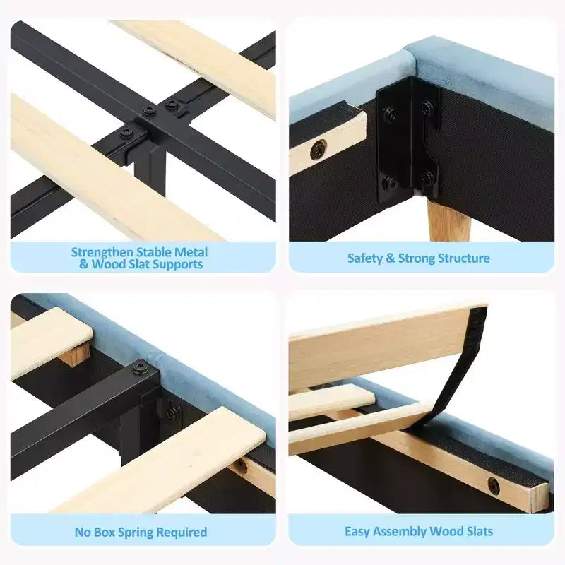 Cadre de lit jumeau Coolmee pour enfants, lit plateforme rembourré avec grand tiroir de rangement et tête de lit bibliothèque, lit pour garçons, silencieux, montage facile