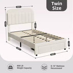 Cadre de lit jumeau Coolmee pour enfants, lit plateforme rembourré avec grand tiroir de rangement et tête de lit bibliothèque, lit pour garçons, silencieux, montage facile