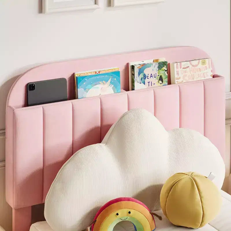 Cadre de lit jumeau Coolmee pour enfants, lit plateforme rembourré avec grand tiroir de rangement et tête de lit bibliothèque, lit pour garçons, silencieux, montage facile