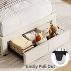 Cadre de lit jumeau Coolmee pour enfants, lit plateforme rembourré avec grand tiroir de rangement et tête de lit bibliothèque, lit pour garçons, silencieux, montage facile