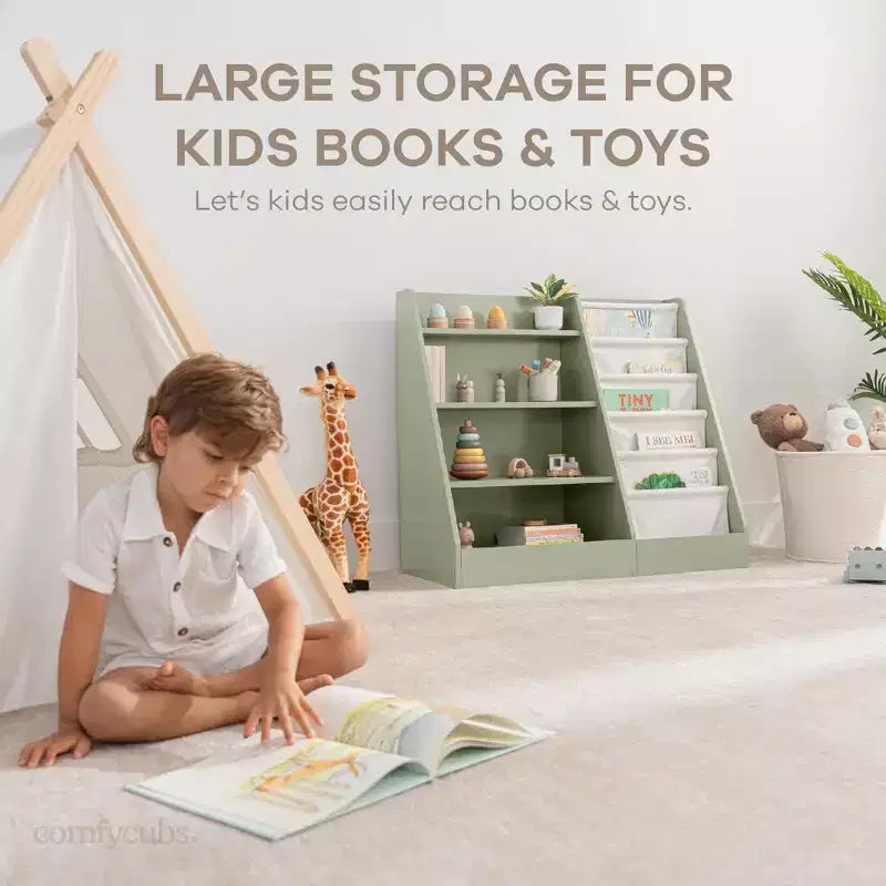 Comfy Cubs Bibliothèque enfant 89,4 x 39,9 x 80 cm – Étagère Montessori robuste avec étagères souples et rigides