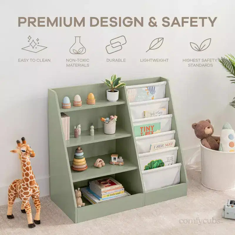 Comfy Cubs Bibliothèque enfant 89,4 x 39,9 x 80 cm – Étagère Montessori robuste avec étagères souples et rigides