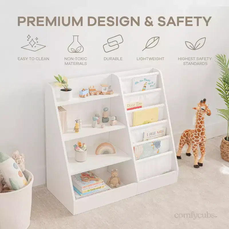 Comfy Cubs Bibliothèque enfant 89,4 x 39,9 x 80 cm – Étagère Montessori robuste avec étagères souples et rigides
