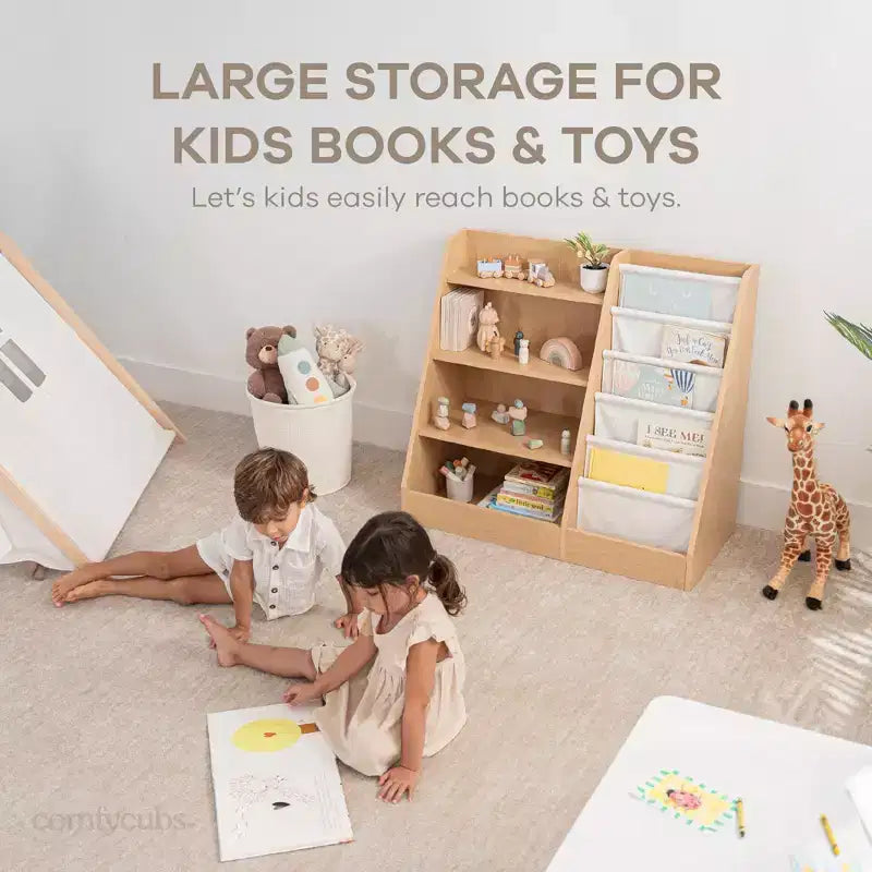 Comfy Cubs Bibliothèque enfant 89,4 x 39,9 x 80 cm – Étagère Montessori robuste avec étagères souples et rigides
