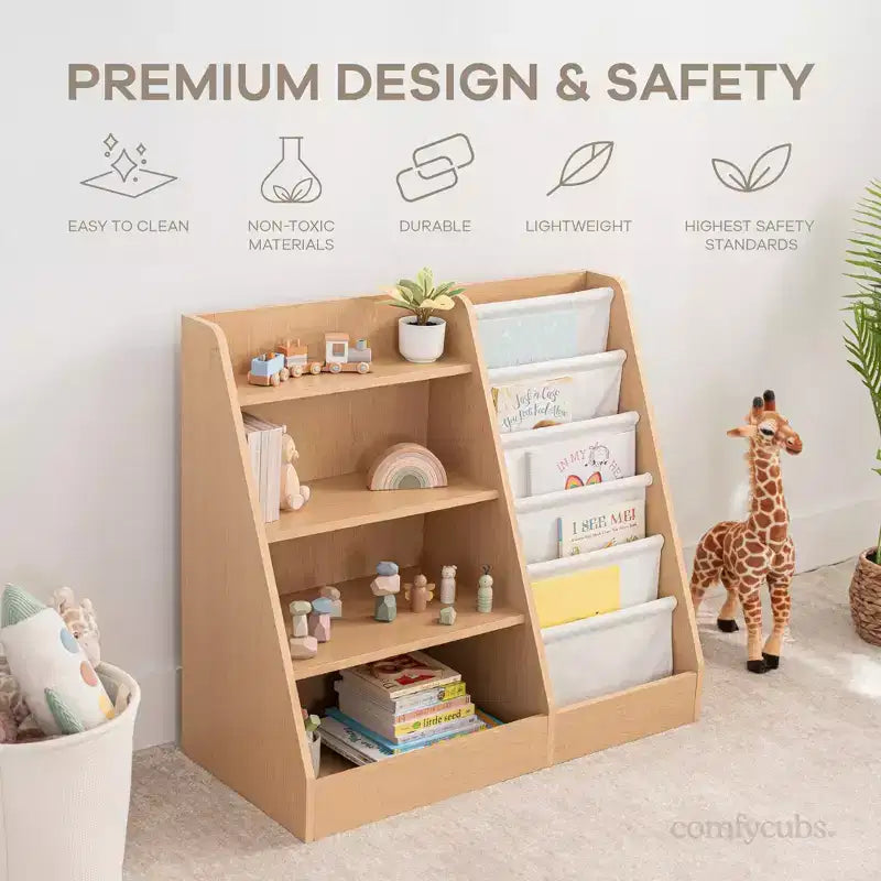 Comfy Cubs Bibliothèque enfant 89,4 x 39,9 x 80 cm – Étagère Montessori robuste avec étagères souples et rigides