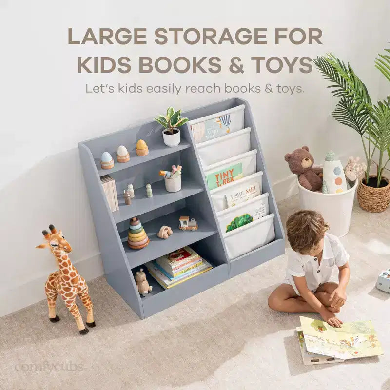 Comfy Cubs Bibliothèque enfant 89,4 x 39,9 x 80 cm – Étagère Montessori robuste avec étagères souples et rigides