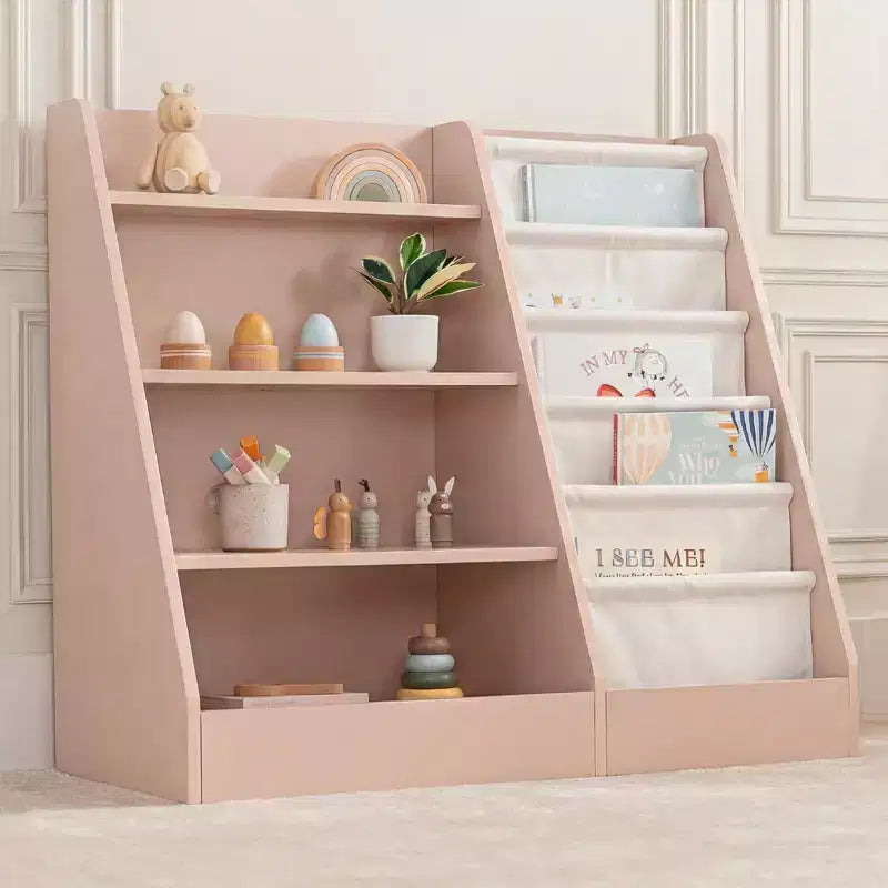 Comfy Cubs Kids Bookshelf 35.2 x 15.7 x 31.5 Inches - Sturdy Montessori Shelf with Soft & Hard Shelves
